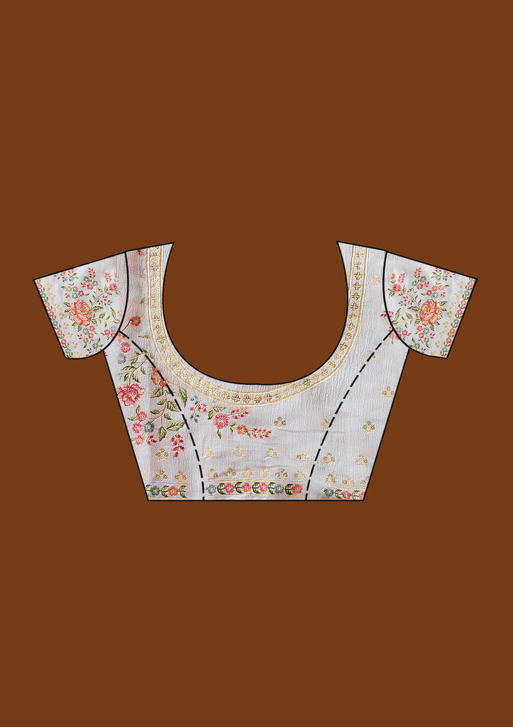 White Threadwork Tissue Saree