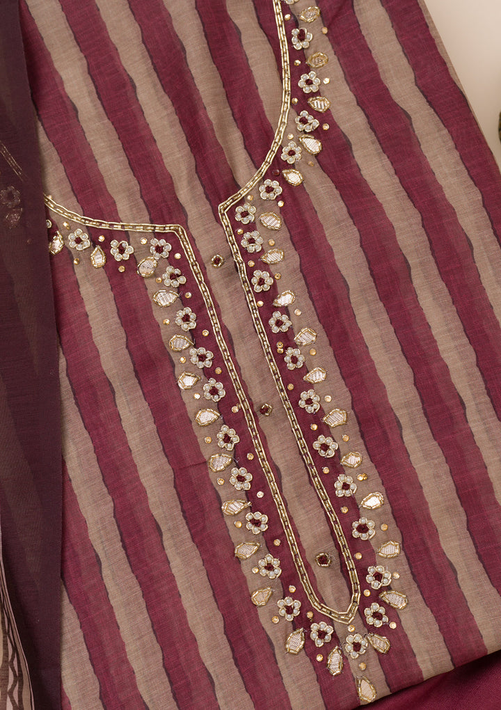 Wine Printed Tissue Unstitched Salwar Suit