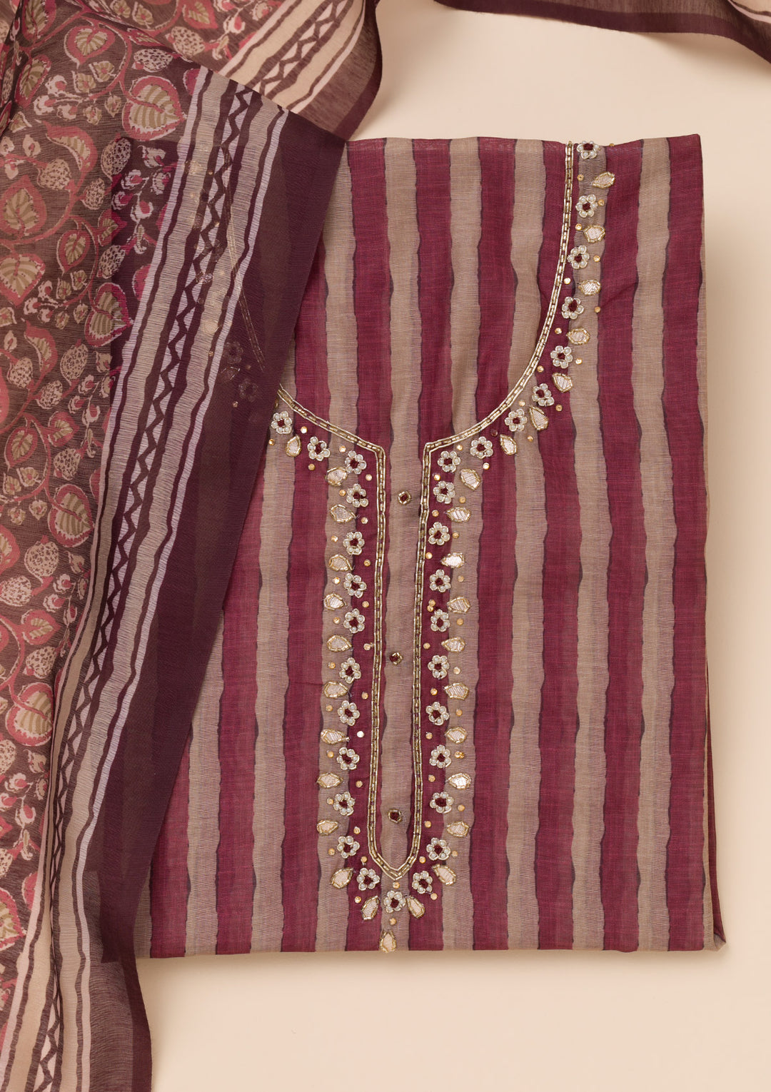 Wine Printed Tissue Unstitched Salwar Suit