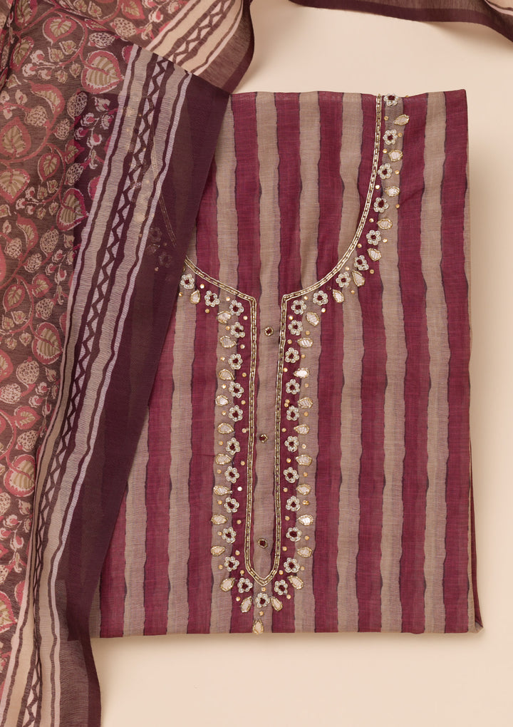 Wine Printed Tissue Unstitched Salwar Suit