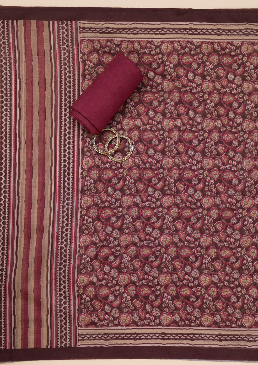 Wine Printed Tissue Unstitched Salwar Suit