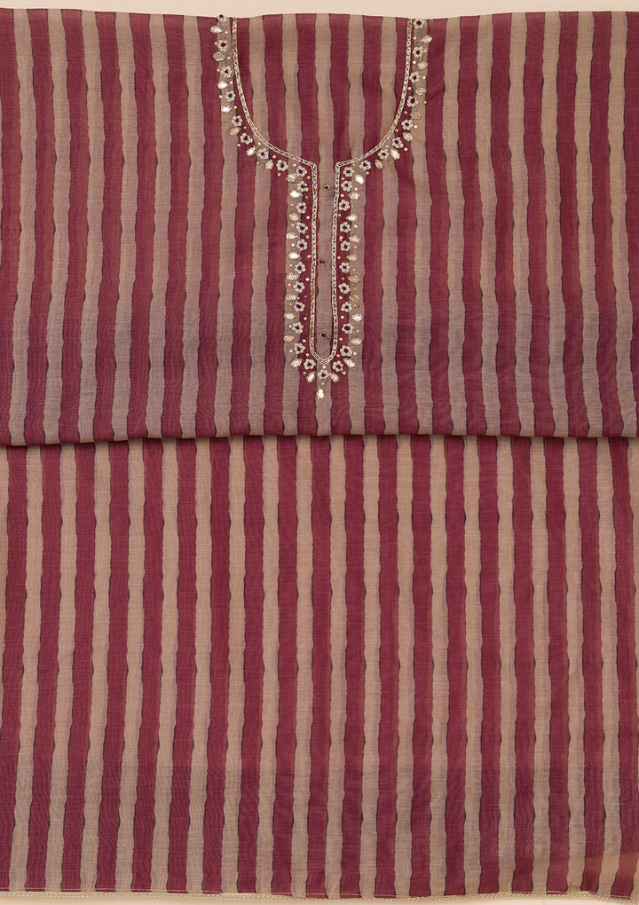 Wine Printed Tissue Unstitched Salwar Suit