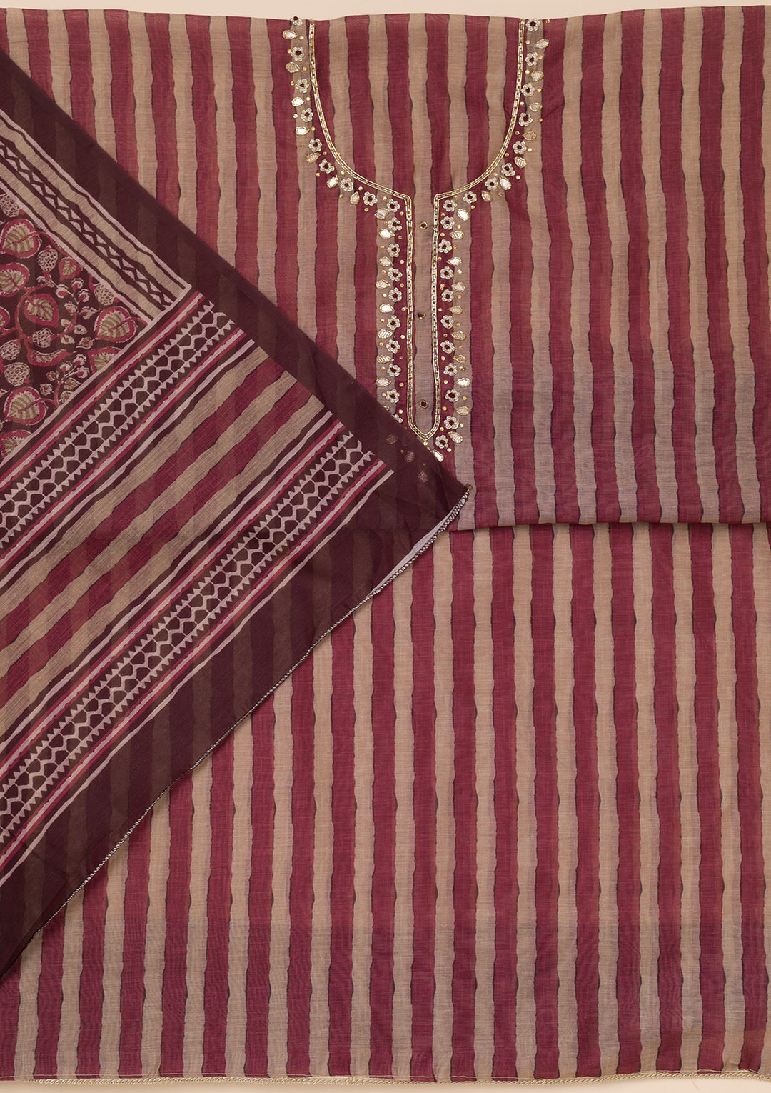 Wine Printed Tissue Unstitched Salwar Suit