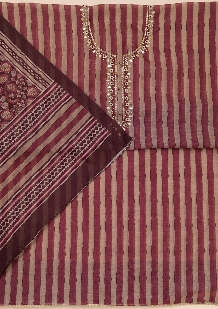 Wine Printed Tissue Unstitched Salwar Suit