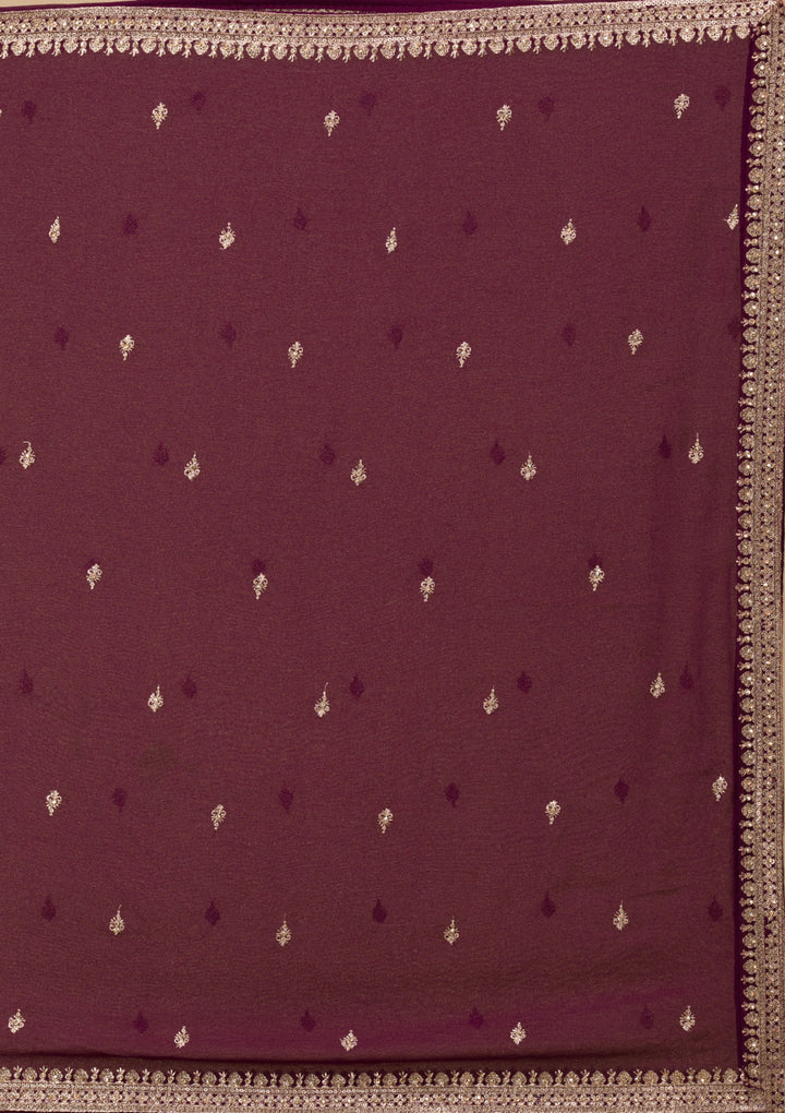 Wine Silver Zariwork Georgette Readymade Salwar Suit