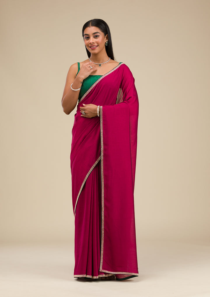 Wine Stonework Art Silk Saree