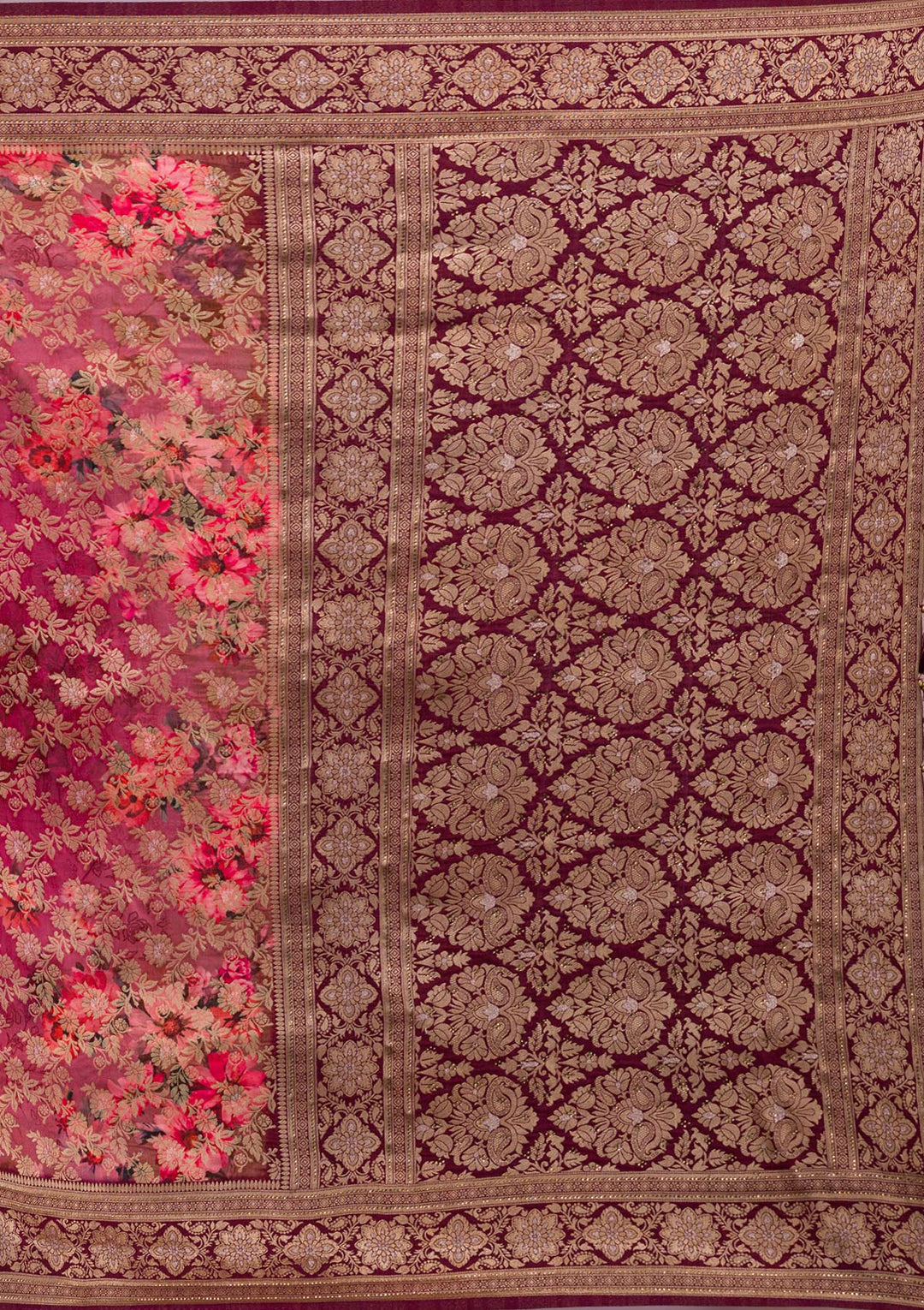 Wine Swarovski Banarasi Silk Saree