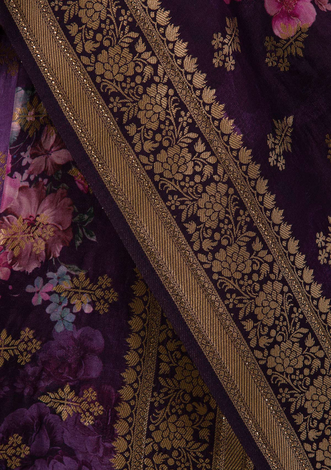 Wine Swarovski Banarasi Silk Saree