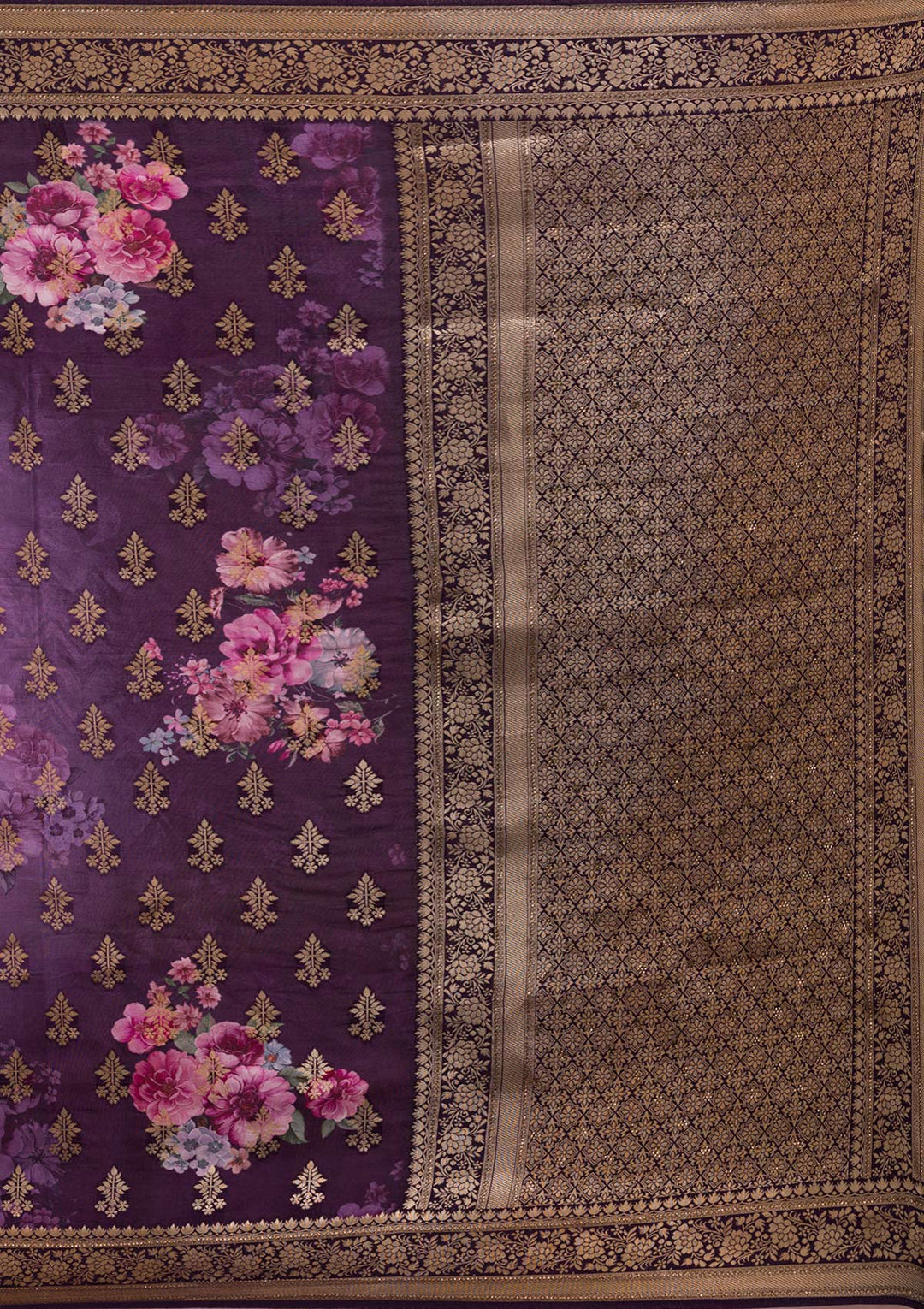 Wine Swarovski Banarasi Silk Saree