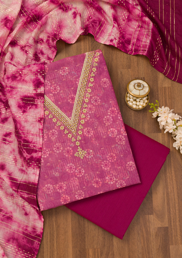 Wine Zariwork Chanderi Unstitched Salwar Suit