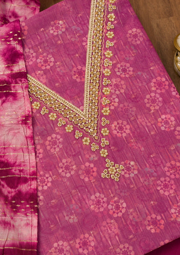 Wine Zariwork Chanderi Unstitched Salwar Suit