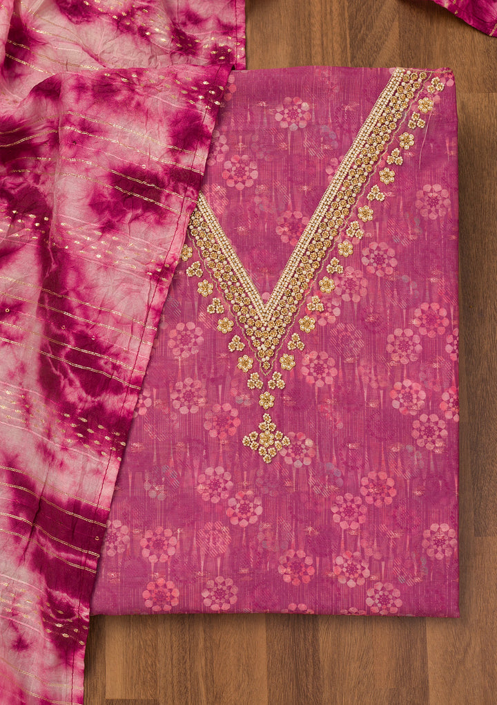 Wine Zariwork Chanderi Unstitched Salwar Suit