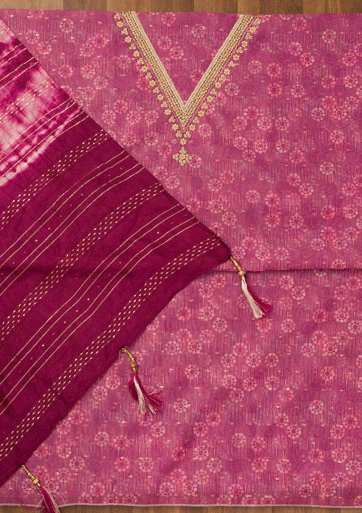 Wine Zariwork Chanderi Unstitched Salwar Suit