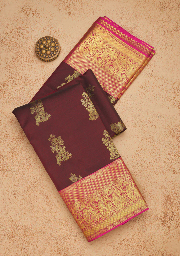 Wine Zariwork Pure Silk Saree