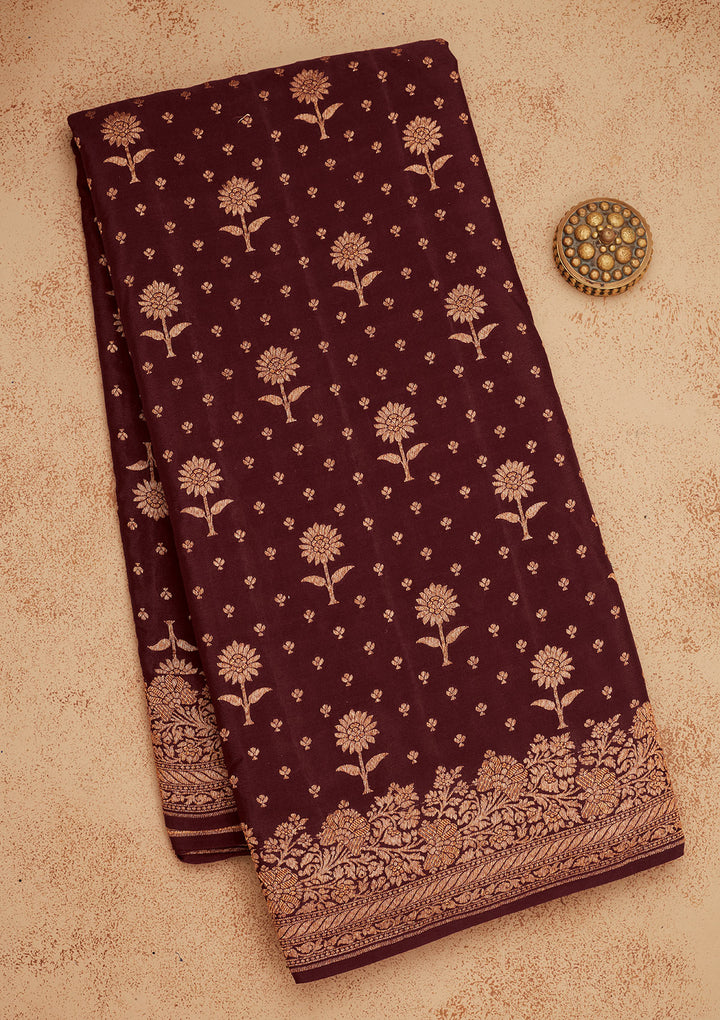 Wine Zariwork Pure Silk Saree