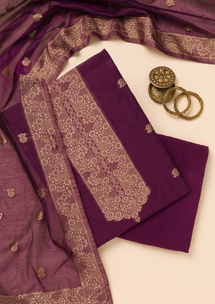 Wine Zariwork Soft Silk Unstitched Salwar Suit