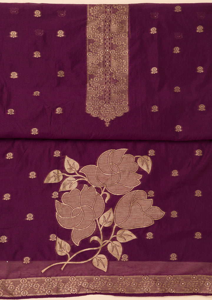 Wine Zariwork Soft Silk Unstitched Salwar Suit