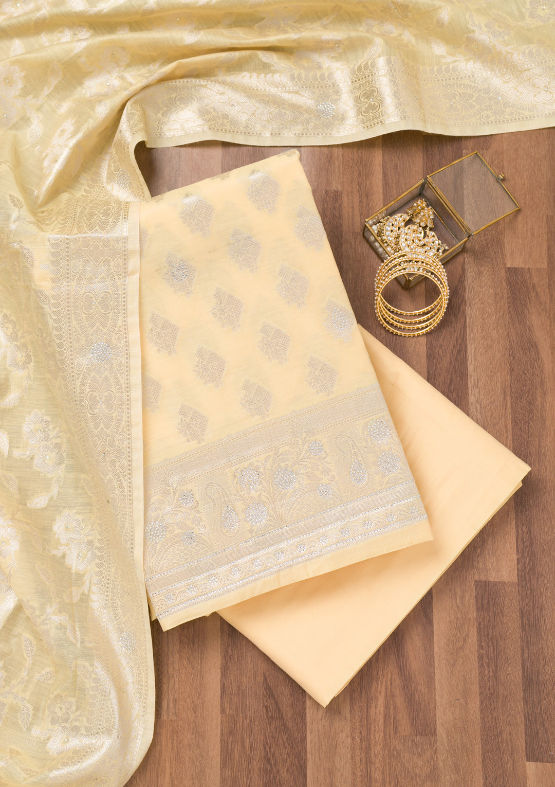 Yellow Zariwork Banarasi Unstitched Salwar Suit