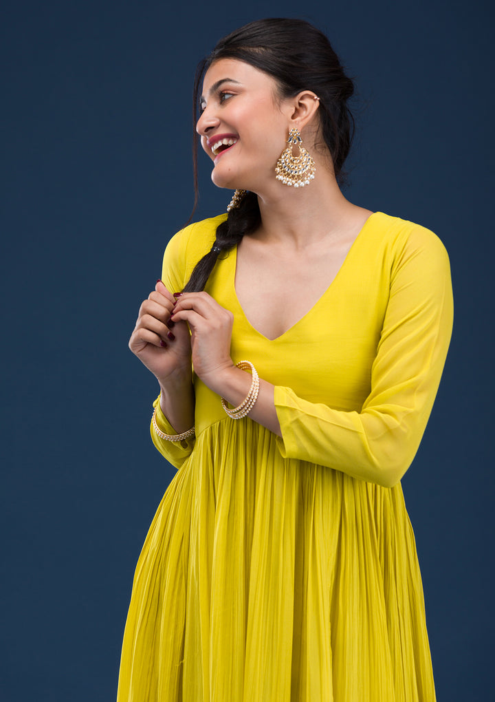 Yellow Printed Georgette Readymade Anarkali Suit
