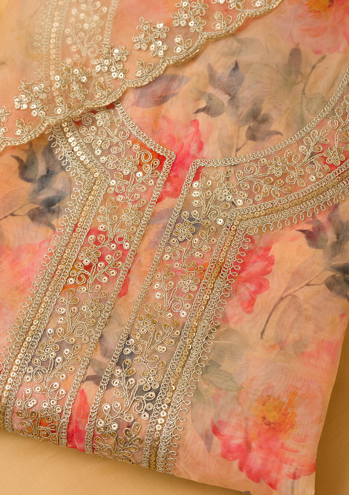 Yellow Printed Organza Unstitched Salwar Suit