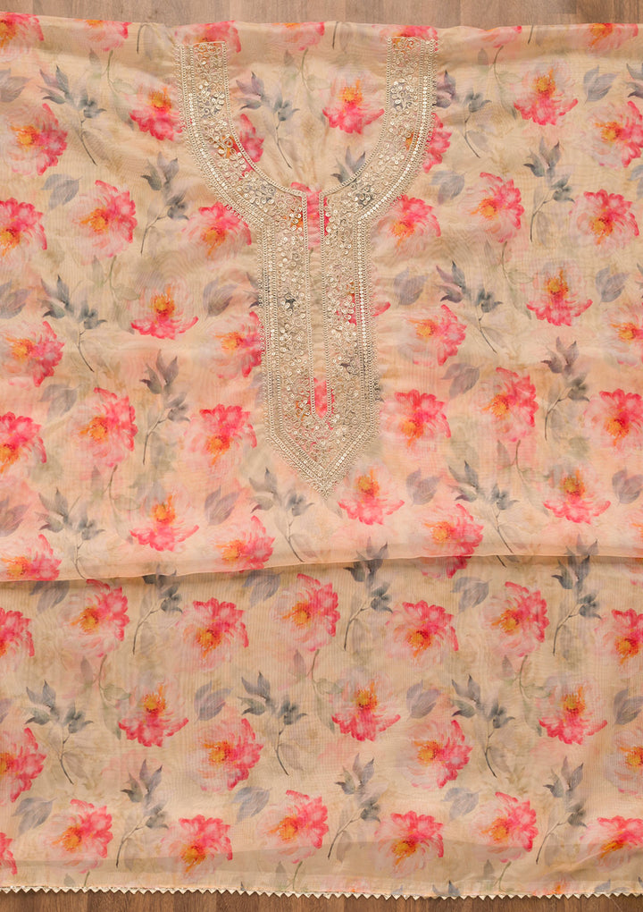 Yellow Printed Organza Unstitched Salwar Suit