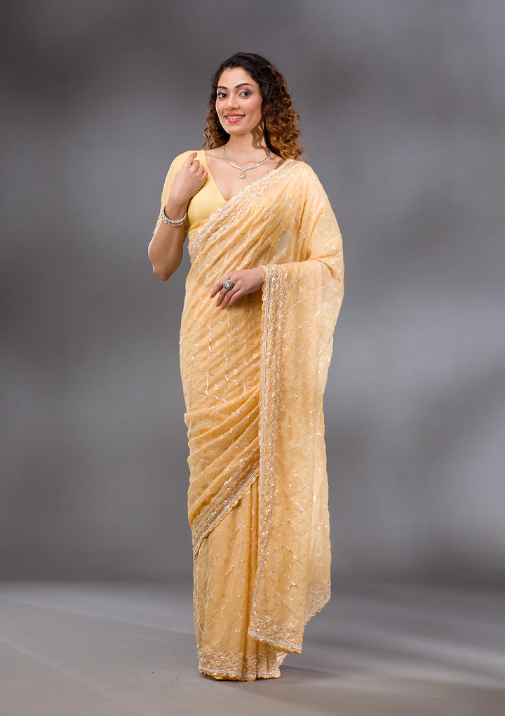 Yellow Sequins Tissue Saree