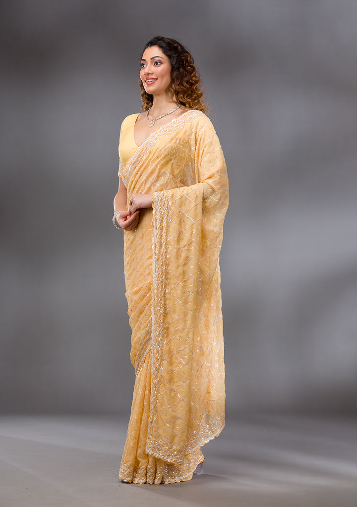 Yellow Sequins Tissue Saree