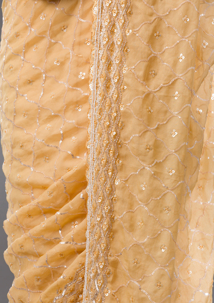 Yellow Sequins Tissue Saree