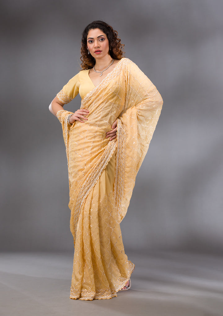Yellow Sequins Tissue Saree