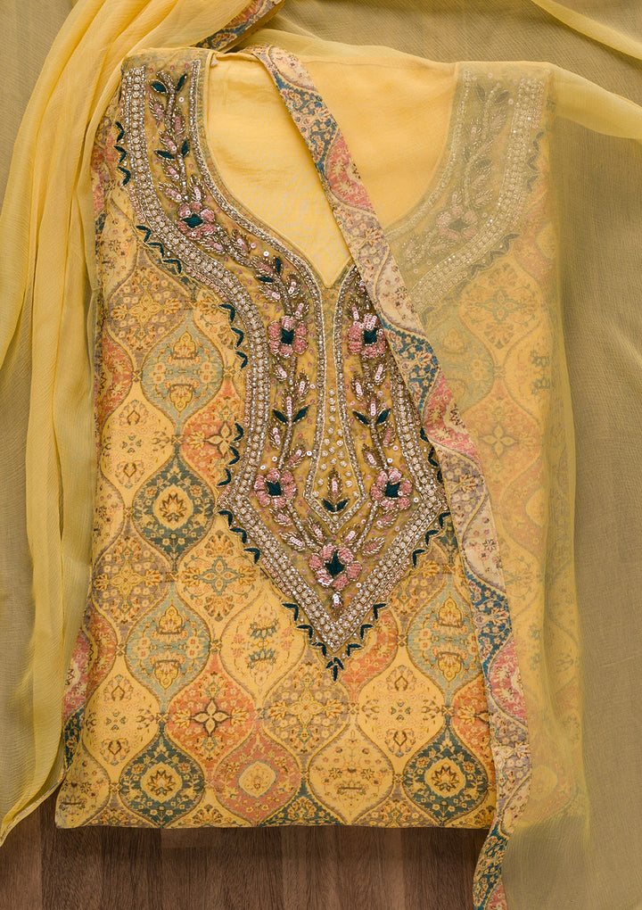 Yellow Stonework Tissue Unstitched Salwar Suit