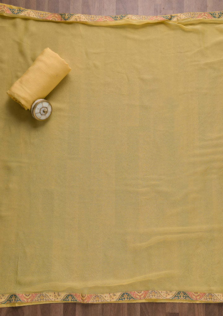 Yellow Stonework Tissue Unstitched Salwar Suit