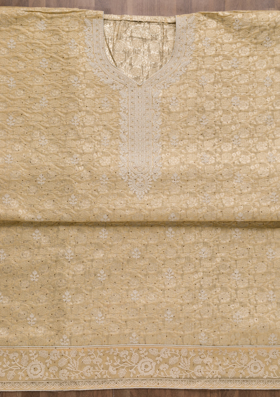 Yellow Threadwork Banarasi Unstitched Salwar Suit