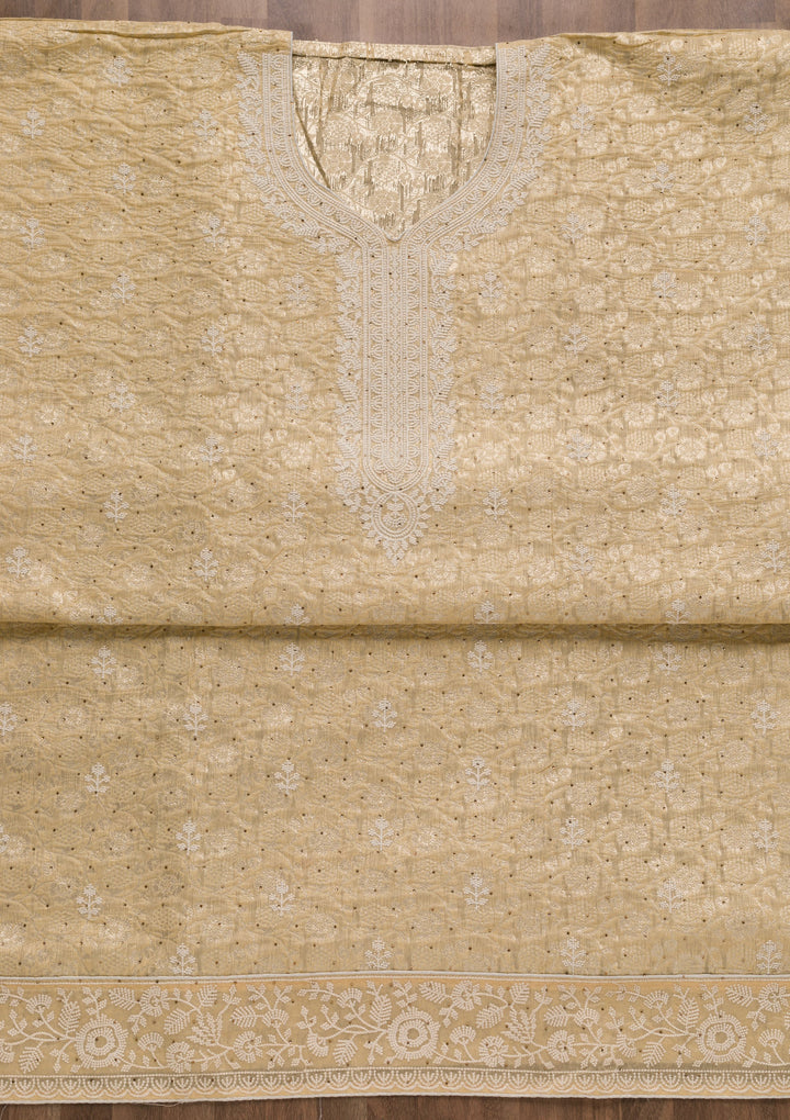 Yellow Threadwork Banarasi Unstitched Salwar Suit