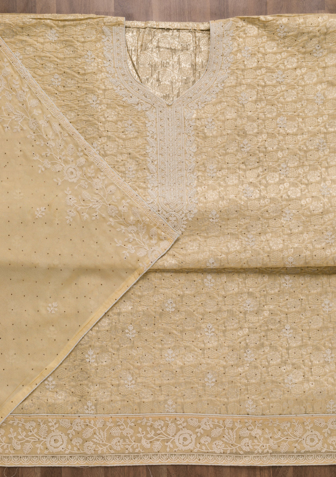 Yellow Threadwork Banarasi Unstitched Salwar Suit