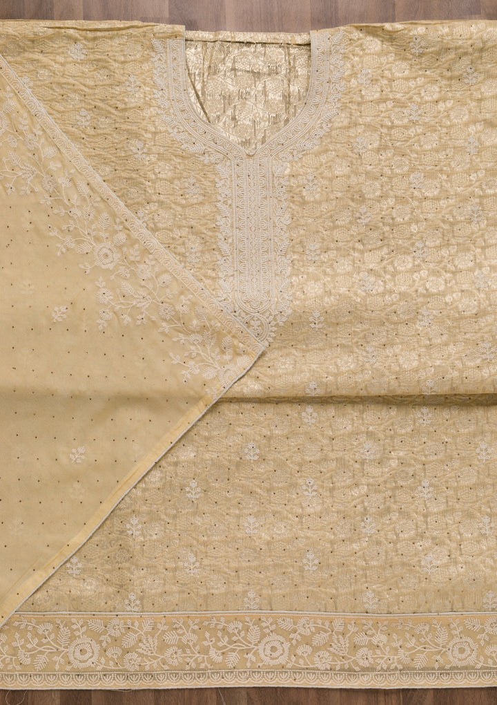 Yellow Threadwork Banarasi Unstitched Salwar Suit