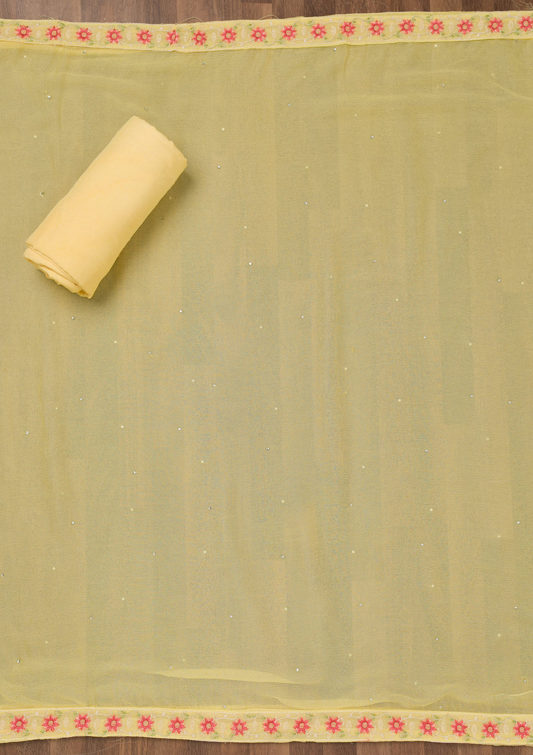 Yellow Threadwork Georgette Unstitched Salwar Suit