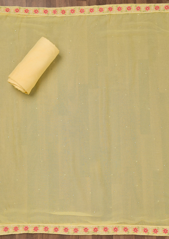 Yellow Threadwork Georgette Unstitched Salwar Suit