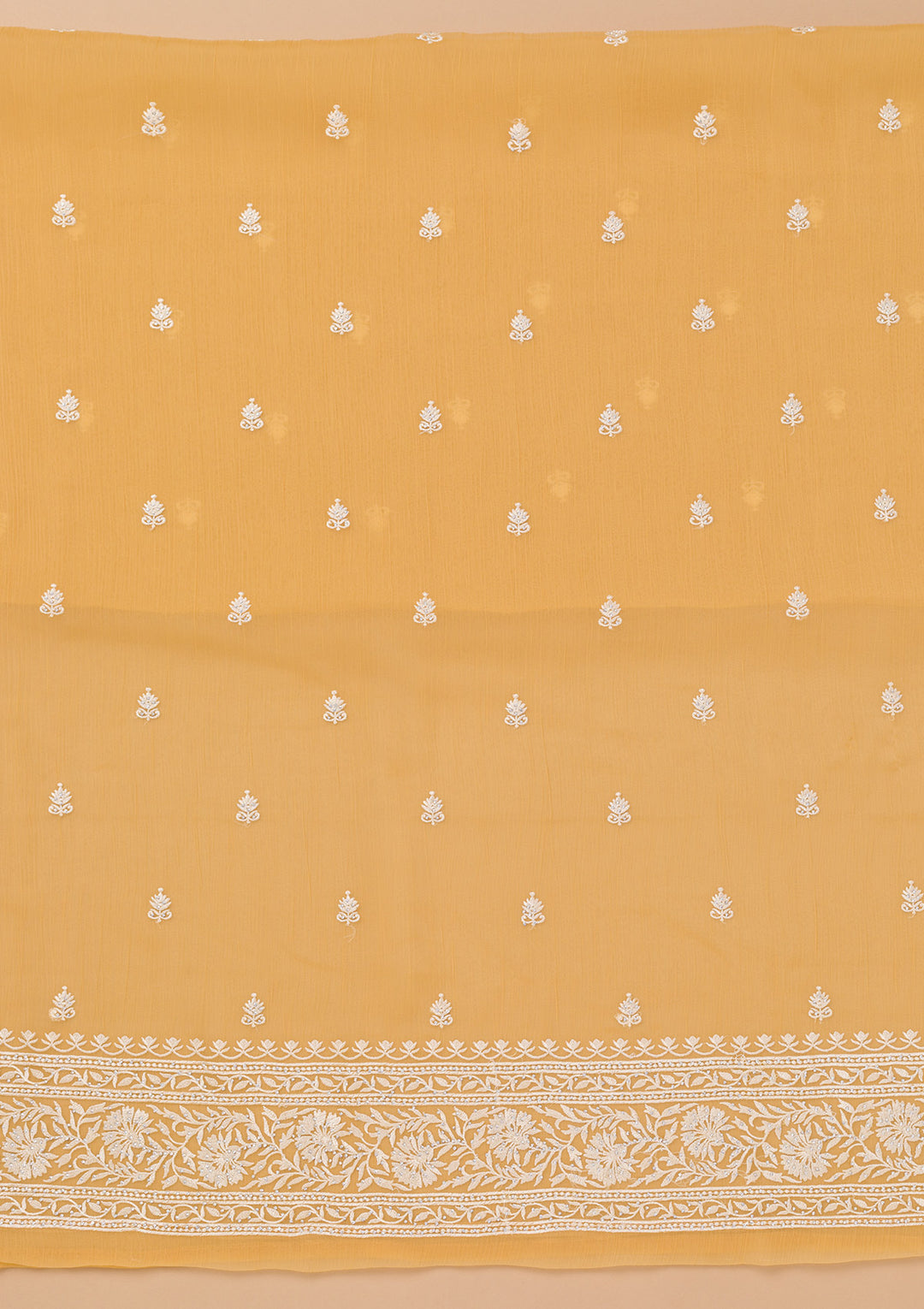 Yellow Threadwork Semi Crepe Unstitched Salwar Suit