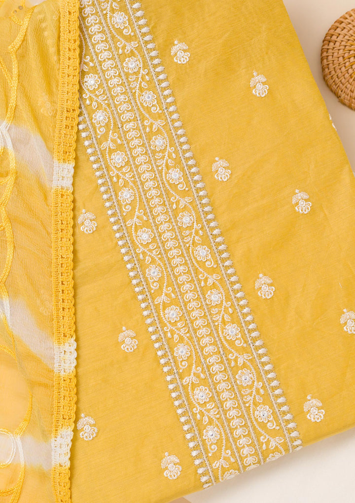 Yellow Zariwork Chanderi Unstitched Salwar Suit