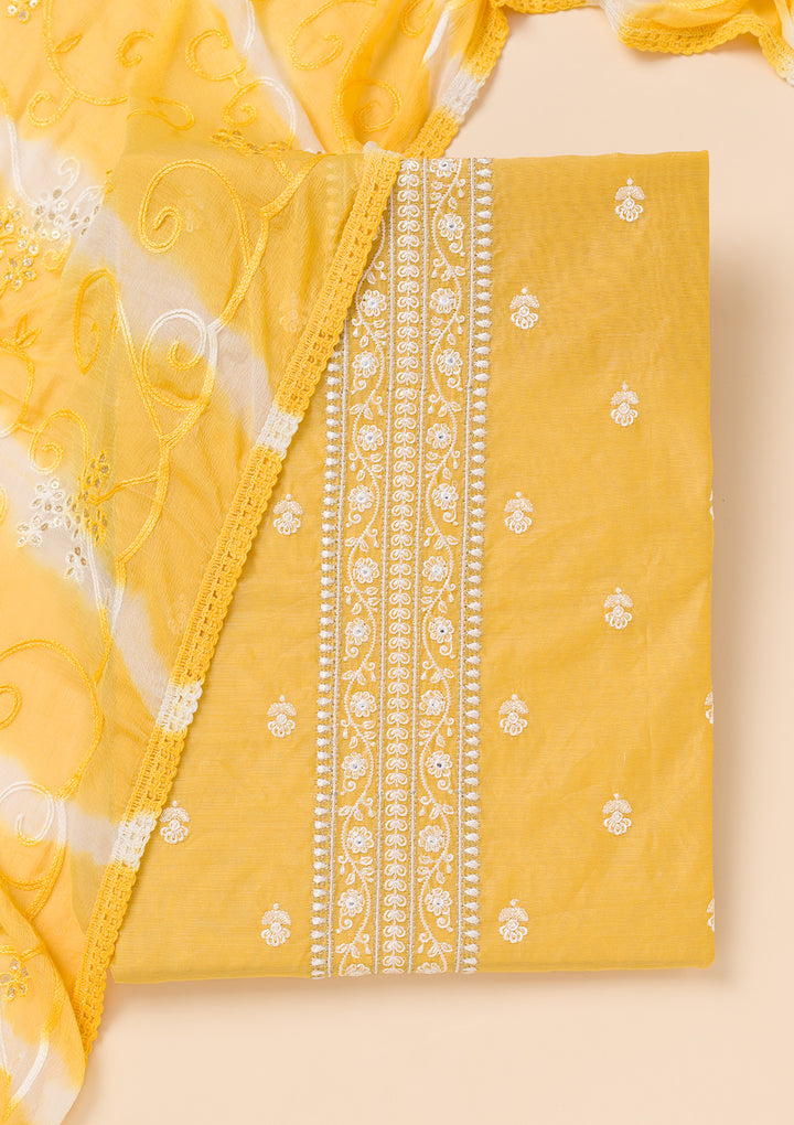 Yellow Zariwork Chanderi Unstitched Salwar Suit