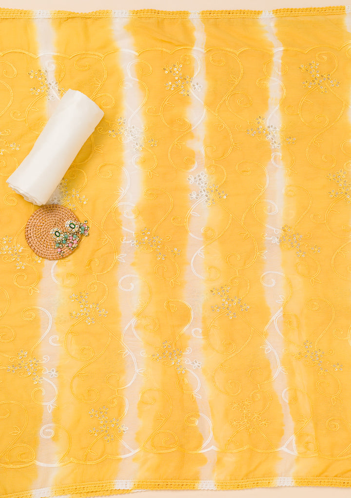 Yellow Zariwork Chanderi Unstitched Salwar Suit