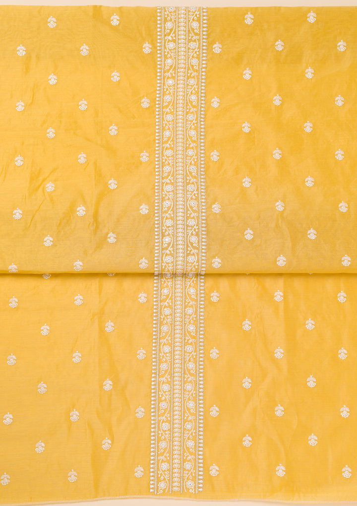Yellow Zariwork Chanderi Unstitched Salwar Suit