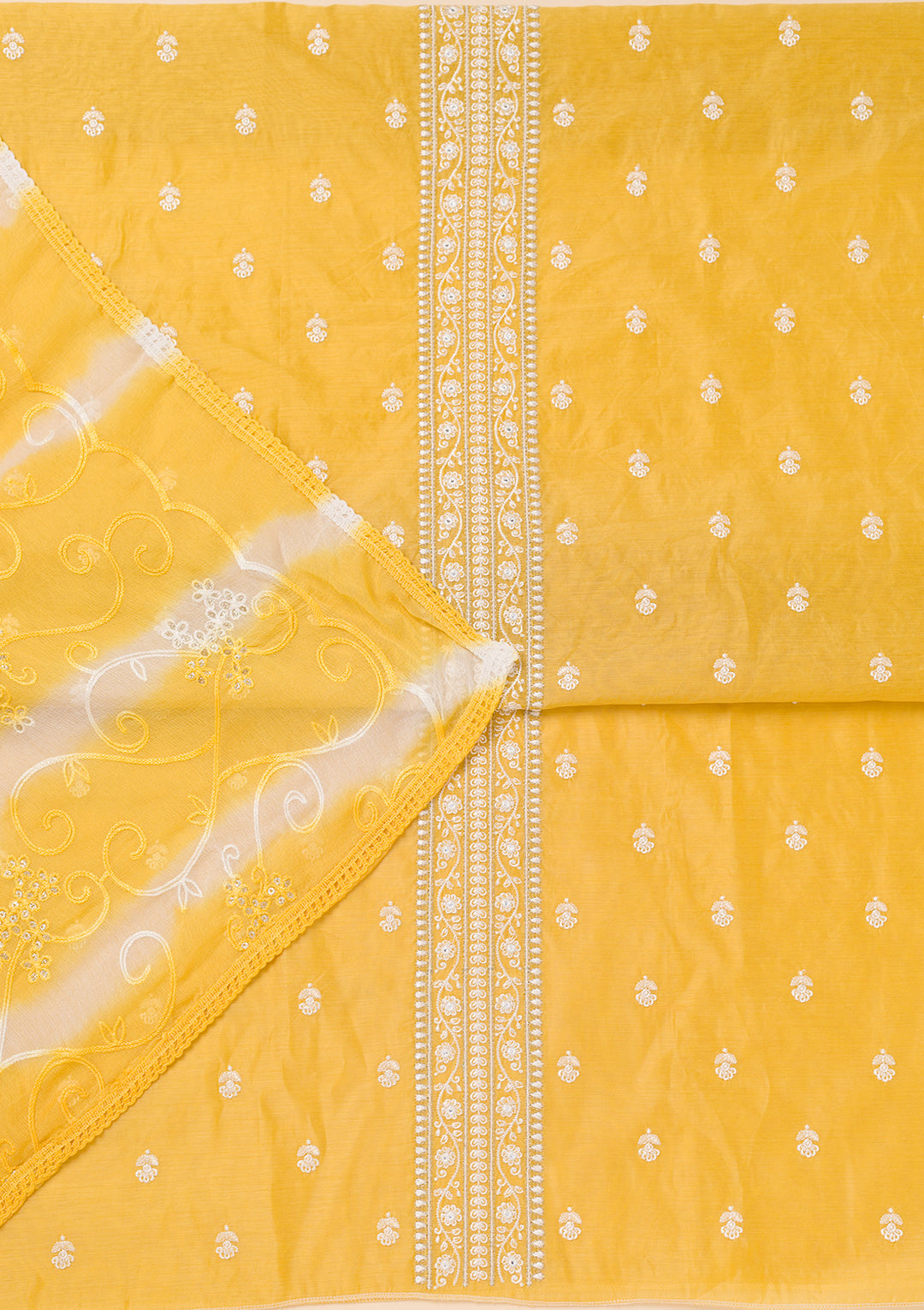 Yellow Zariwork Chanderi Unstitched Salwar Suit