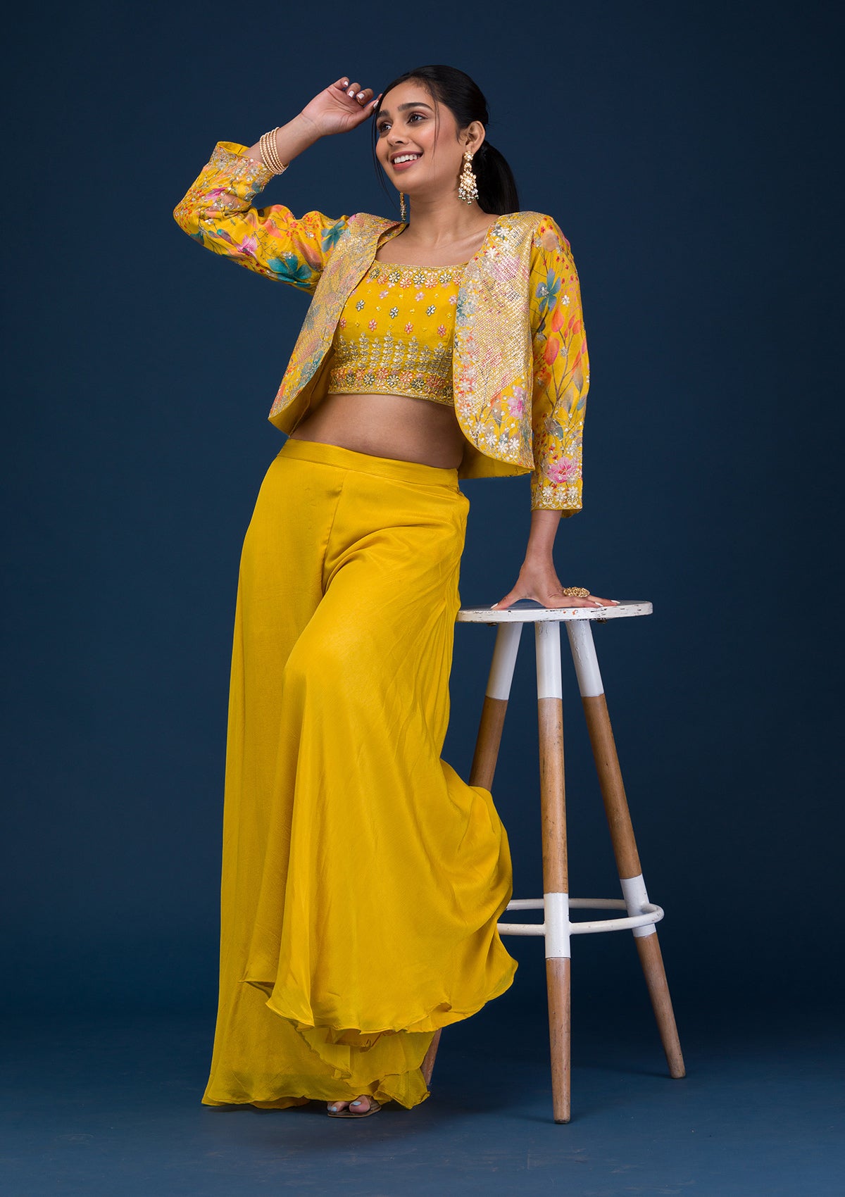 Yellow Zariwork Semi Crepe Readymade Salwar Suit