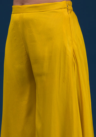 Yellow Zariwork Semi Crepe Readymade Salwar Suit