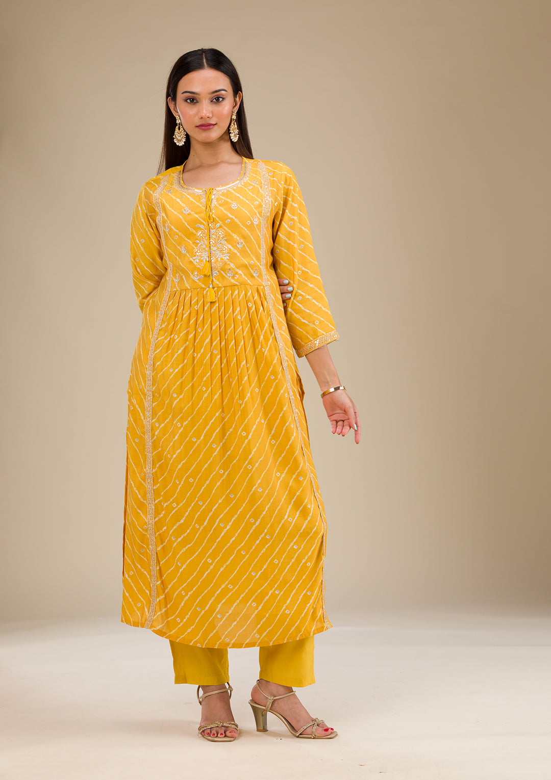 Yellow Zariwork Semi Crepe Readymade Salwar Suit