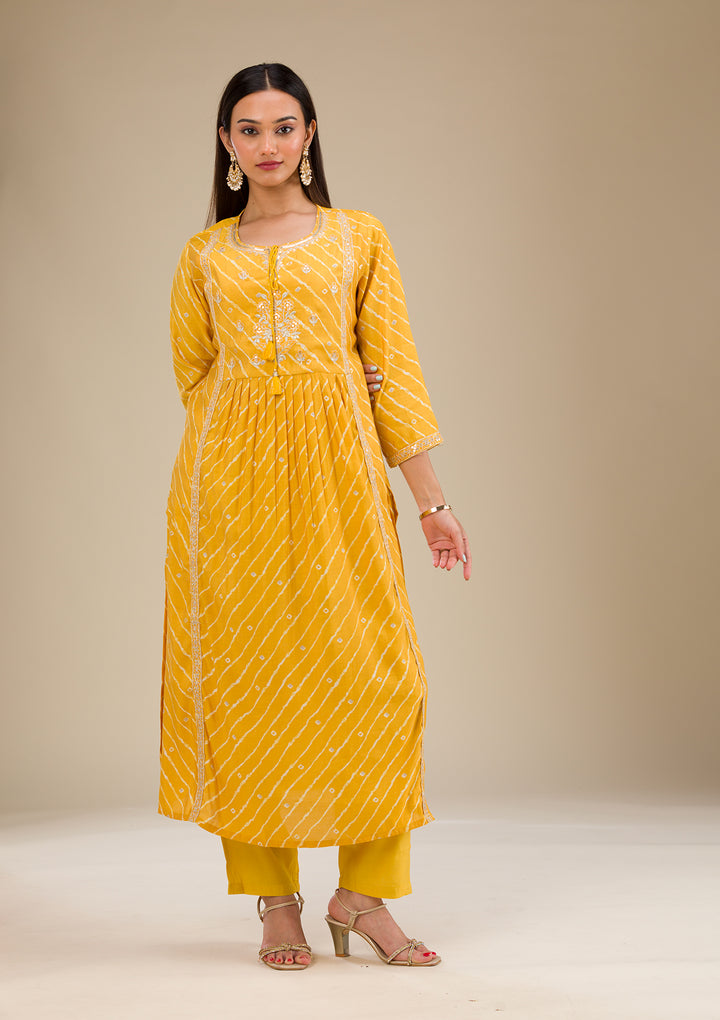 Yellow Zariwork Semi Crepe Readymade Salwar Suit