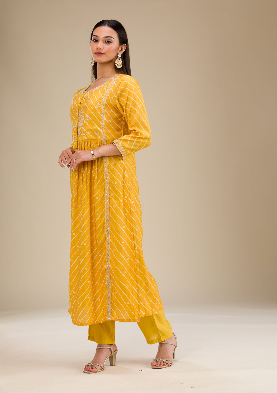Yellow Zariwork Semi Crepe Readymade Salwar Suit