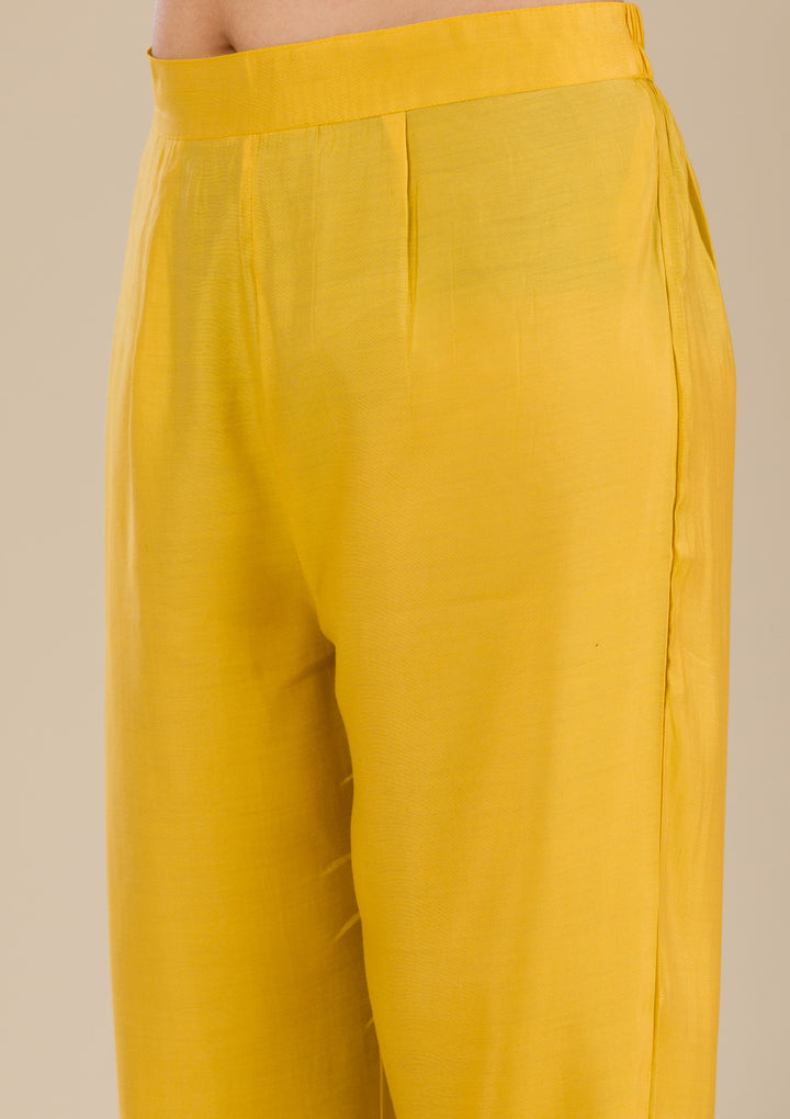 Yellow Zariwork Semi Crepe Readymade Salwar Suit