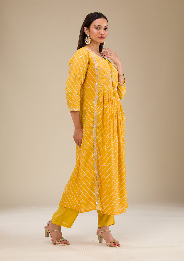 Yellow Zariwork Semi Crepe Readymade Salwar Suit